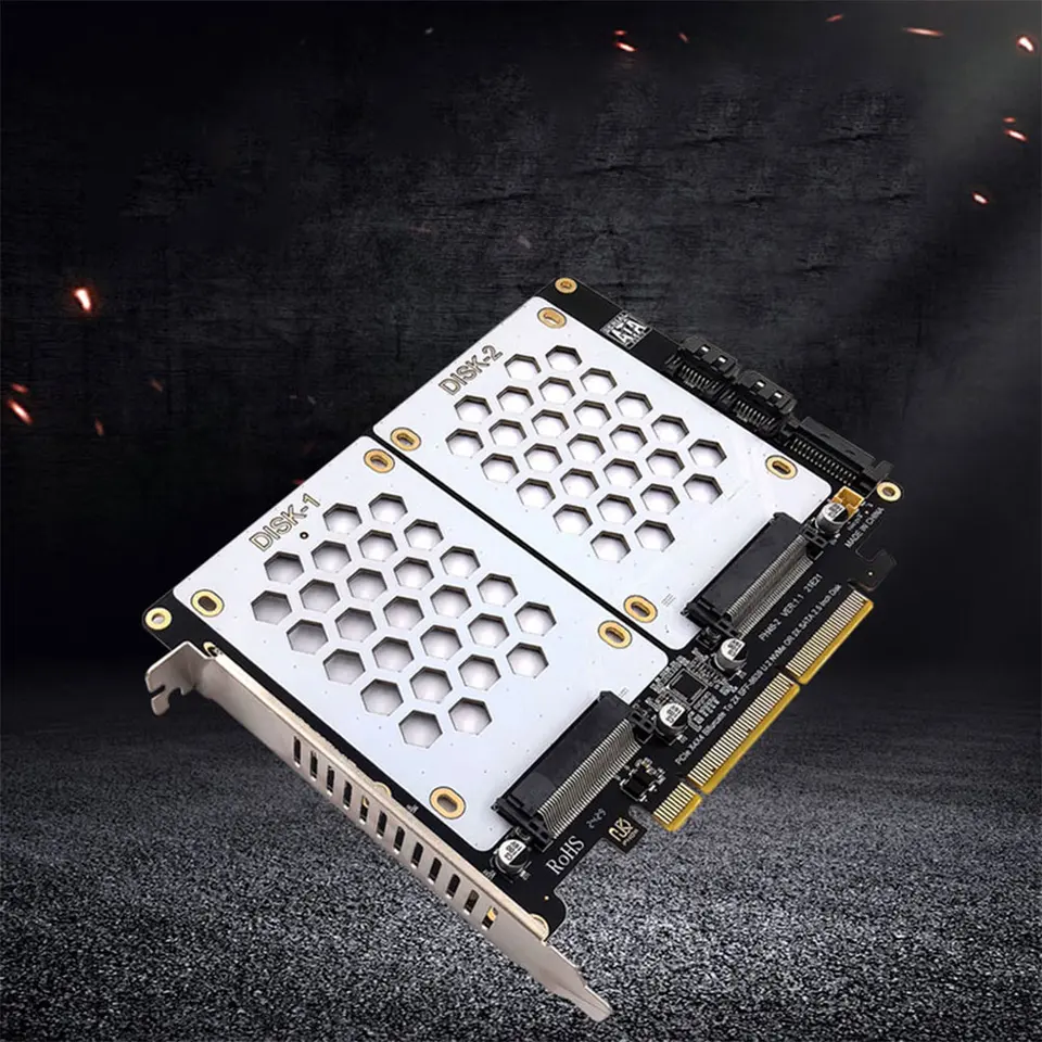 U.2 Karta Dual-disk Adapter s LED indikátorom 2,5 palca pevný disk SATA na PCIE4.0 Split Card U2 na kartu adaptéra PCI E Adapter
