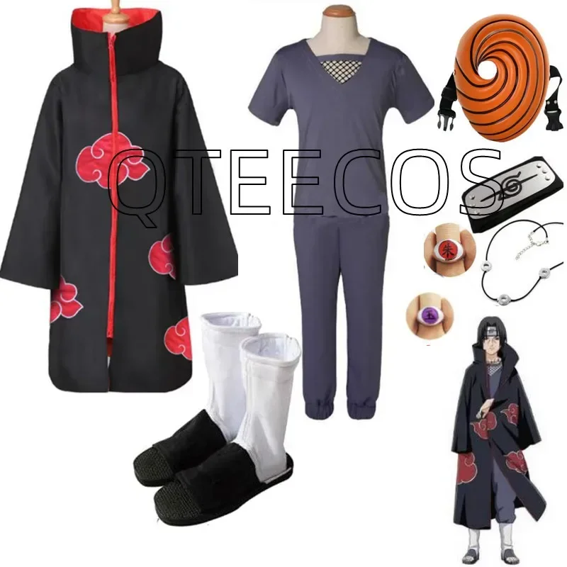 Uchiha itachi cosplay kostýmy anime dlhý plášť kabát rúčko ninja halloween karnevalové oblečenie topánky
