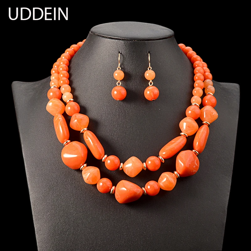 Uddein Nigérijská svadba Indické šperky súpravy podbradníky s korálkami náhrdelník náušnice Vyhlásenie Choker Collar African korálky šperky