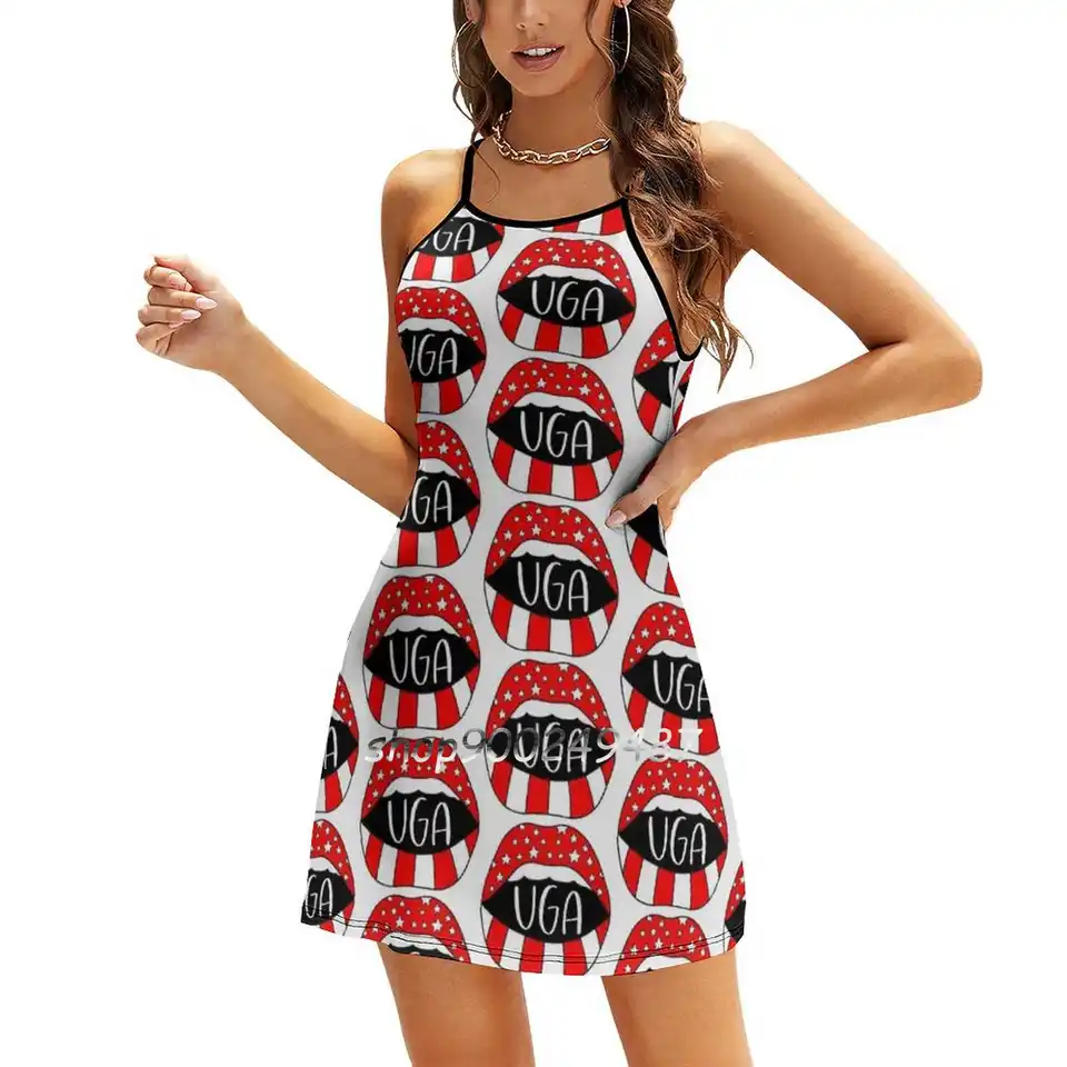 UGA Evening Party Dresses midi sexy šaty ženské sladké jednostupne šaty kórejské pery úst Dawgs Uga Smart Football Team Game