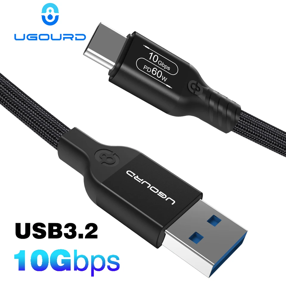 Ugourd USB 3.2 3.1 GEN2 10 GBPS USB-A na typ C kábel USB-C Prenos dát prenos 60W rýchle nabíjacie kábel pre USB HUB SSD Box