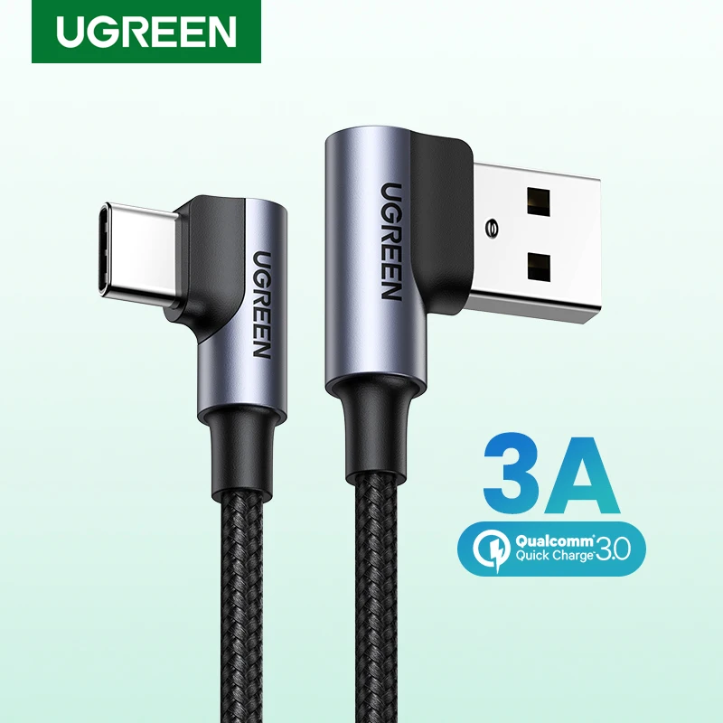 Ugreen 3A USB Typ C Kábel pre iPhone 15 Samsung S23 Xiaomi Mi 11 Mobilný rýchly nabíjajúci kábel 90 Uhol USB Herný kábel QC USB C.
