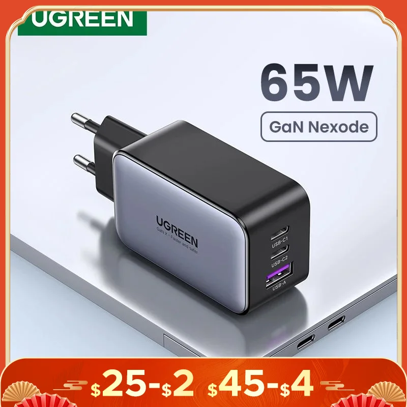 Ugreen 65W Gan nabíjačka Rýchly poplatok 4.0 3.0 Typ C PD Rýchla nabíjačka telefónu USB nabíjačka pre MacBook Pro pre laptop iPhone 16 15 14 Pro