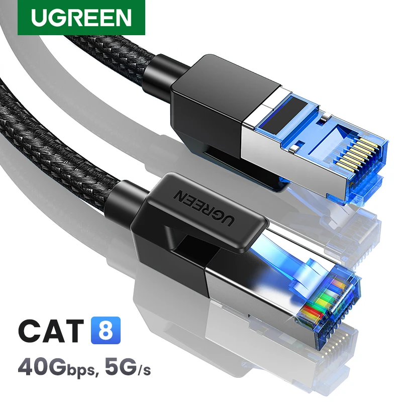Ugreen Cat8 Ethernet kábel 40 GBPS 2000 MHz Cat 8 Sieťová bavlnená pletená internetová lanka pre notebooky PS 4 Router RJ45 Kábel