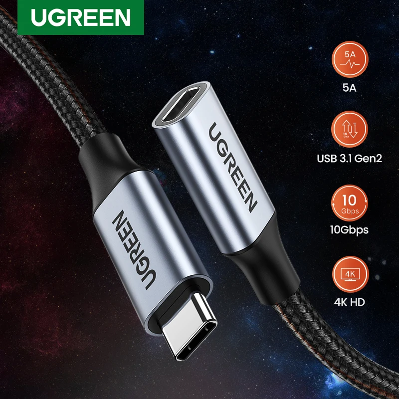 Ugreen USB C Gen 2 Rozšírenie kábla PD100W 4K Muž do ženy USB Typ C 3.1 Údaje o rýchlom nabíjaní pre notebook Xiaomi Xiaomi Xiaomi Xiaomi