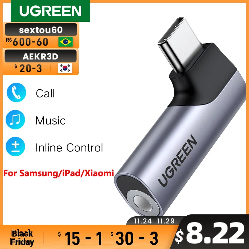 Ugreen USB C na 3,5 mm zvukové slúchadlá pre Samsung Galaxy A52S S22 S21 iPad Pro 2022 Typ C AUX DAC SARFORE MIC MIC Adapter USB USB