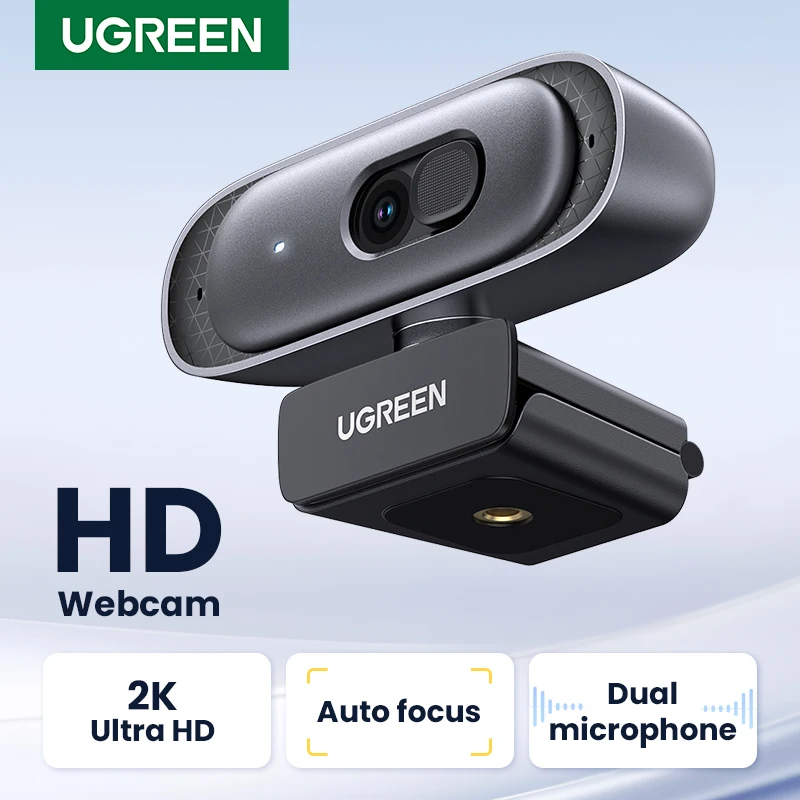 Ugreen USB Webcam 2K HD Mini webcam pre webovú kameru pre prenosný počítač Duálne mikrofóny pre YouTube Zoom Video Calling 2K USB Webcam