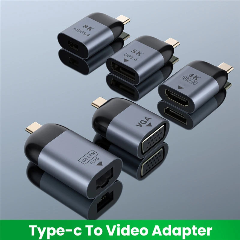 UHD 8K Type-C až VGA/DP/RJ45/MINI DP/HDMI-kompatibilný video prevodník 4K 60 Hz USB TYPEC Adapter pre Samsung Huawei Xiaomi MacBook