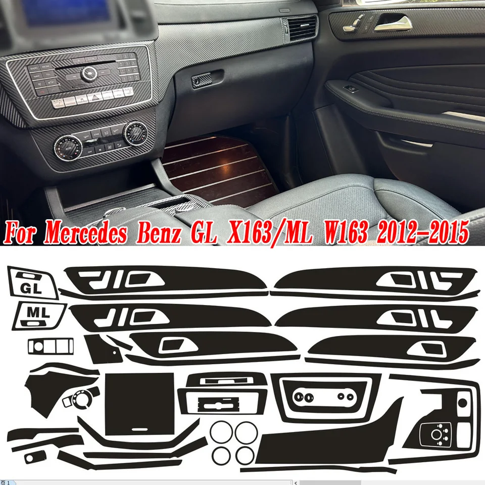 Uhlíkové vlákno pre Benz GL x163 ml W163 2012-15 Film automobilu Interiérová nálepka Stredová konzola prevodovky Dashboard vzduchový rukoväť Drop Dift Lift Panel