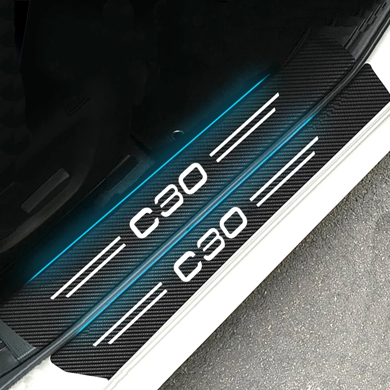 Uhlíkové vlákno pre Volvo C30 Logo CAR Interiérové ​​prahové nálepky Ochranné filmy Pedál strážca