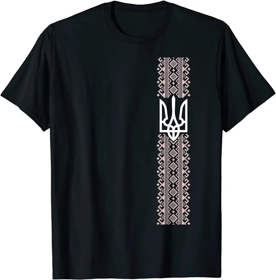 Ukrajina Znak Tlačené tričko s krátkym rukávom O-krk Tričko Casy Mens Top Ukrajinská výšivka Trident Trident Gift Men Tshirt