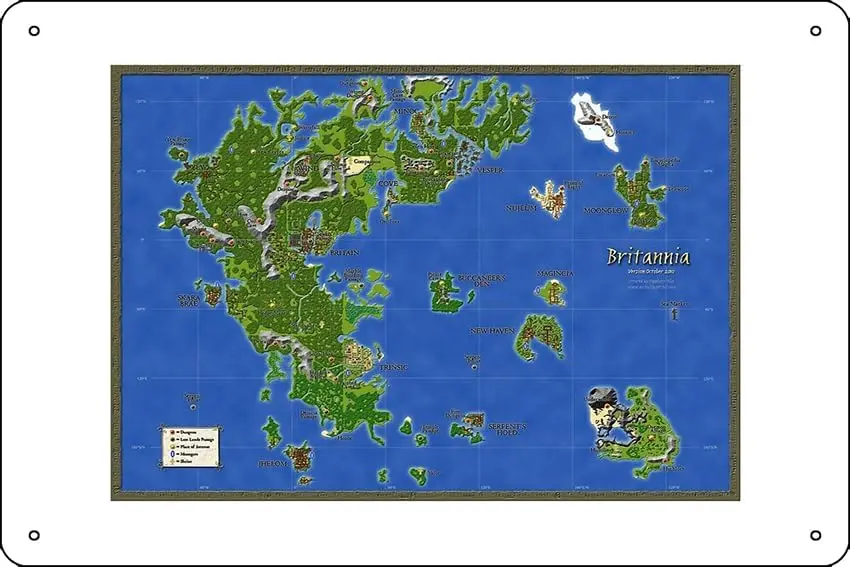 Ultima online mapa umenie tlač 8 x 12 palcov Funny Metal Tin Sign Game Room Jaskyne stena dekor
