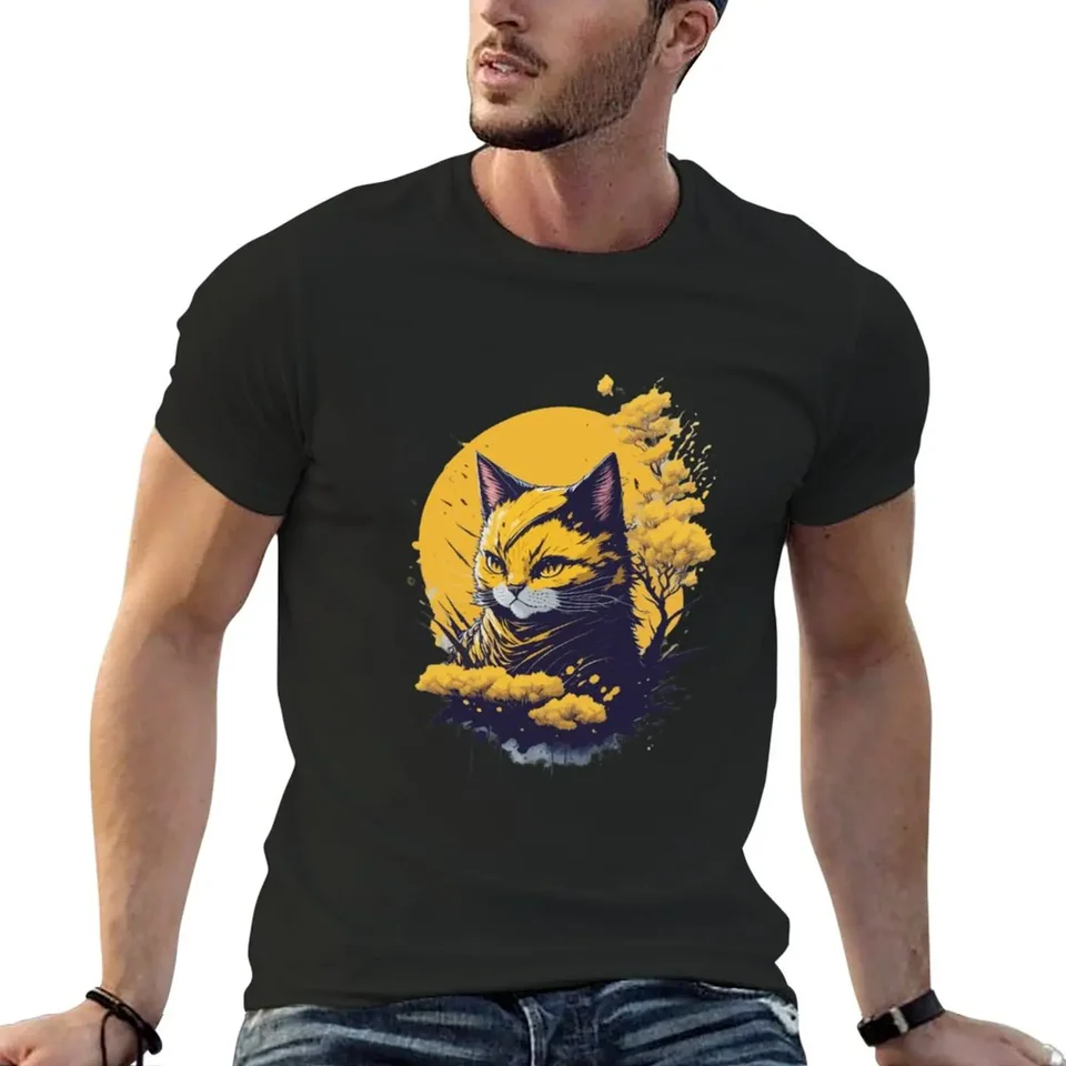 Ultimate Warrior: Shinobi Cat 2 Tričko Tričká Grafické košele Grafické odpaliská ťažké hmotnosť tričká pre mužov