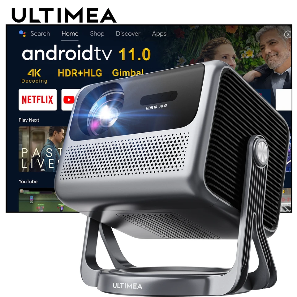 Ultimia 1080p Full HD Projector Prenosný s 90 ° Gimbal Smart Android 11.0 Projector 5G WiFi Bluetooth Home Theatre projektory