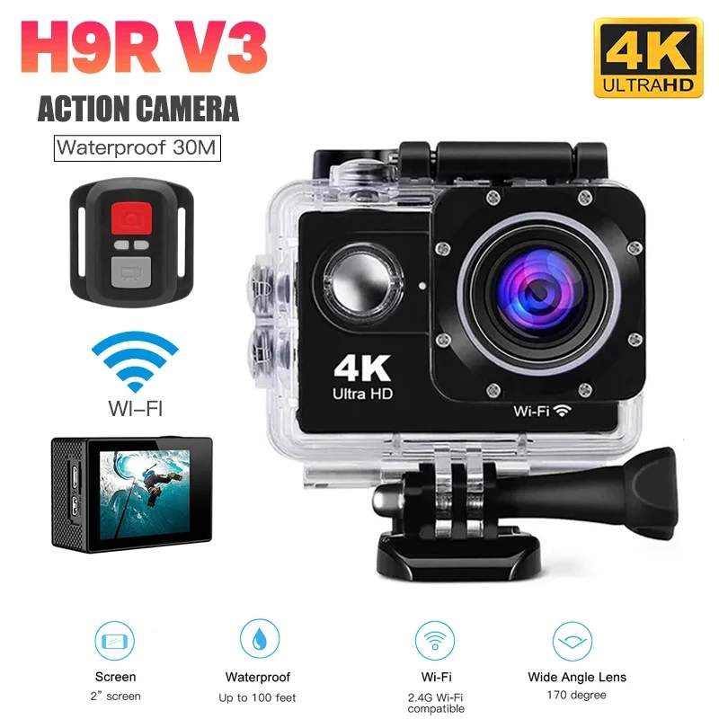 Ultra HD 4K Action Camera 1080p/30fps WiFi 2,0-palcový 170d 30 m pod vodou vodotesná nahrávka Video Sport Camera a príslušenstvo