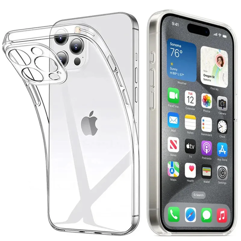 Ultra tenké čisté silikónové puzdro pre iPhone 16 15 14 13 12 11 Pro Max Mini x xr xs max 7 8 plus SE Soft Transparent zadný kryt