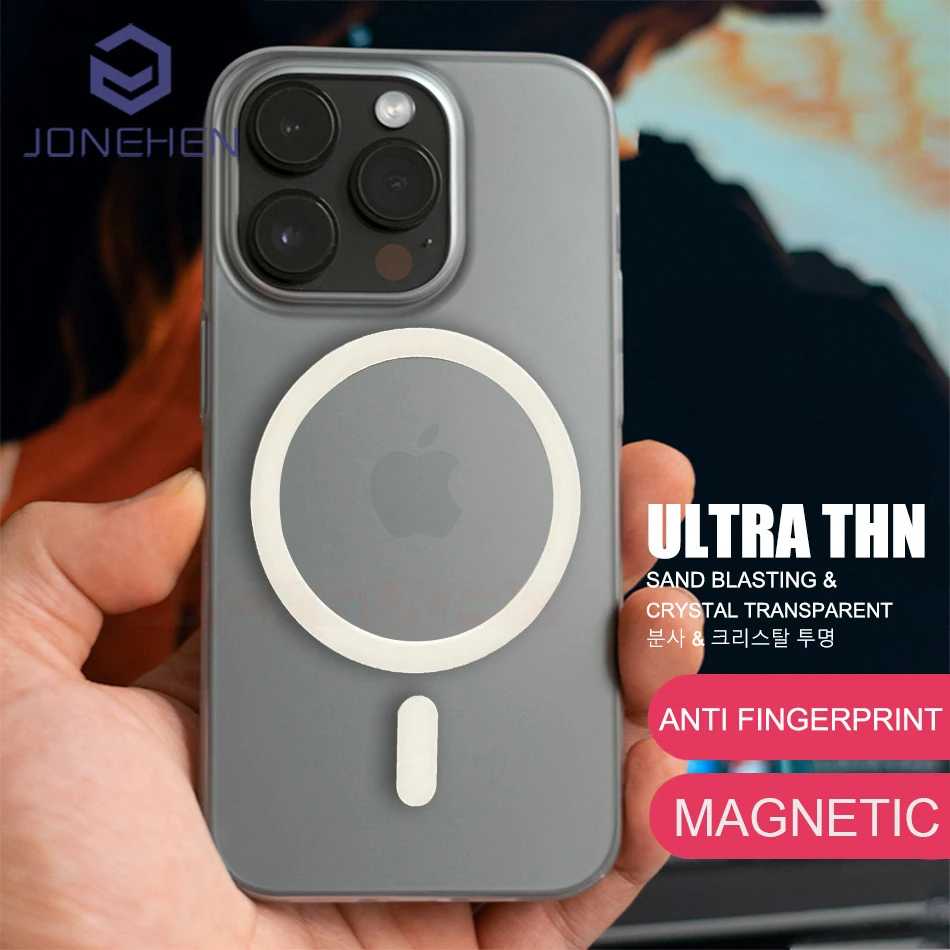 Ultra tenký piesok otryskanie PC Light pre Magsafe puzdro pre iPhone 14 13 12 15 Pro Max Plus priehľadný matný bezdrôtový nabíjací kryt
