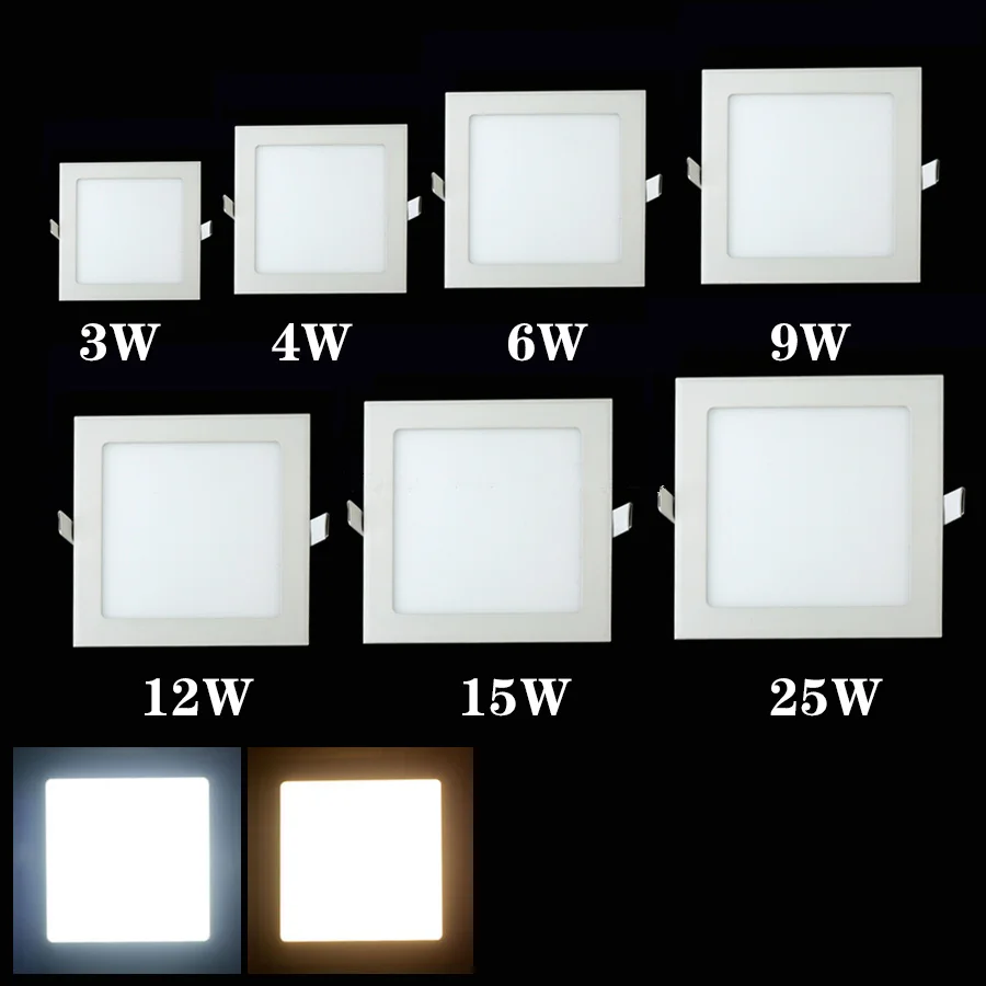 Ultra Thin 3W 4W 6W 9W 12W 15W 25W LED DOLE LIGHT AC85-265V zapustené LED stropné LED LED panel LIGHT Teplo/prírodné/studené biele