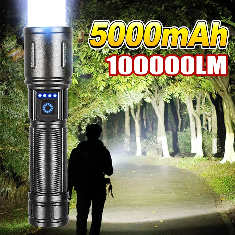 Ultra vysoký výkon LED baterka Nabíjateľná lucerna Super svetlá taktická baterka 3 režimy Outdoor Professional Hunting Torch