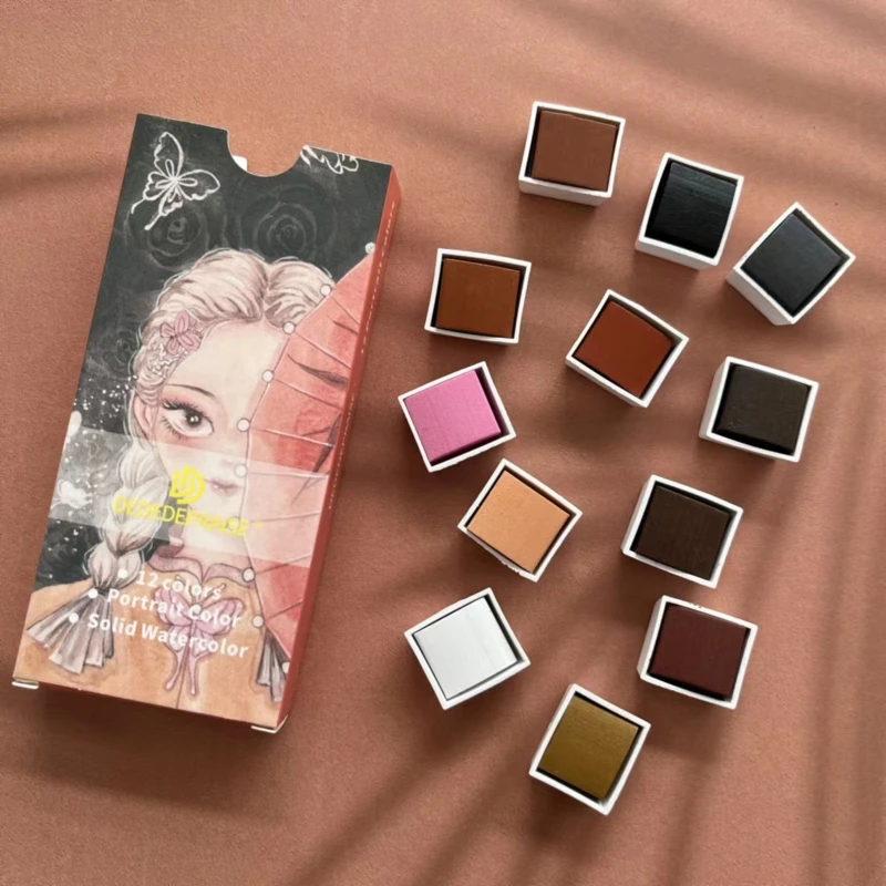 Umelec Watercolor Paints Solid 12 Farba pokožky pre profesionálov pre začiatočníkov