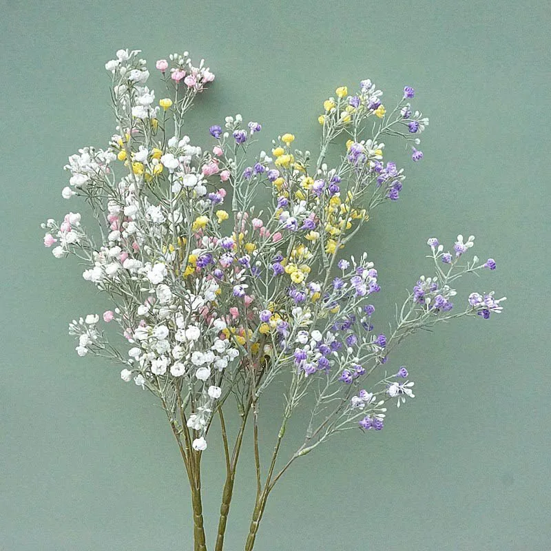 Umelý kvet dieťaťa dych gypsophila plastová falošná kvetinová hviezda Bud zelené rastliny Svadobné svadobné kytice Domáce ozdoby