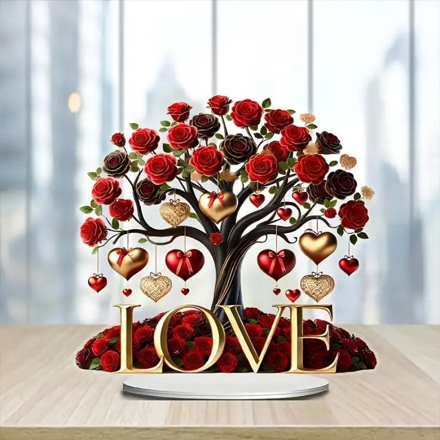 Umelý ružový strom so závesnými srdcami, Love Tree Decotion, na Valentína, Deň vďakyvzdania, Vianoce, Deň matiek