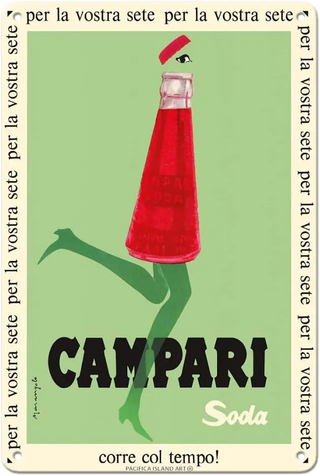 Umenie na ostrove Pacifica pre váš smäd (na la vostra sete) - Campari Soda - Vintage reklamný plagát od Franza Marangolo c.1950-8