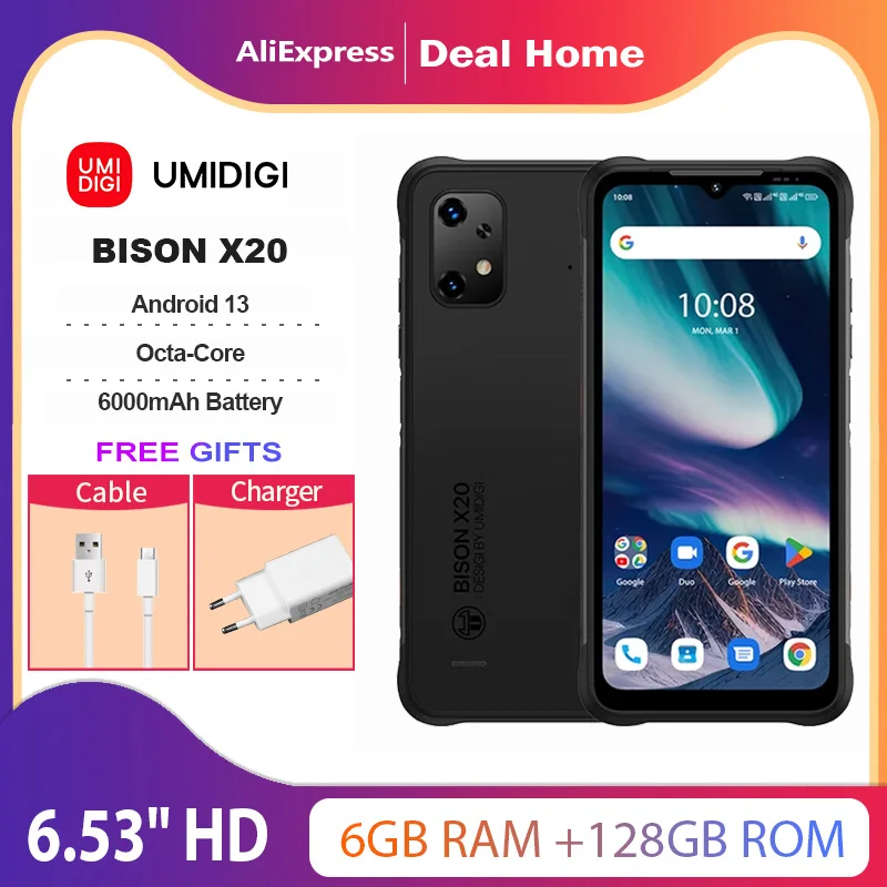 Umidigi Bison x20 6GB 128 GB NFC 6000MAH batéria MTK Helio P60 Android 13 Octa-Core 6,53 