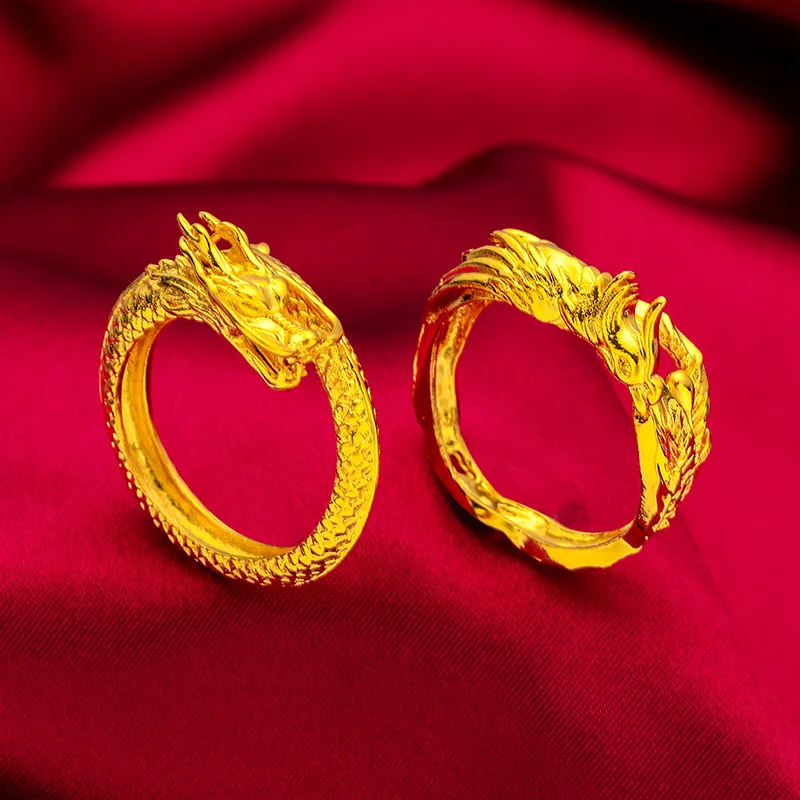 UMQ Vietnam Placer Gold Men's and Women's Dragon a Phoenix Ring Open Dragon Rok veľa šťastia Ručné šperky darček