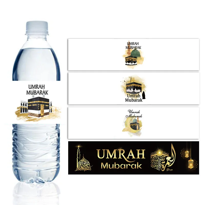 UMRAH MUBARAKOVÁ STRÁNKA Fľaša na fľašu HAJJ MUBARAK LABELS PAPIER PAPIER Eid Party Supplies