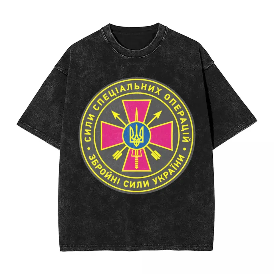 Umyté tričko Špeciálne sily Ukrajiny vintage tričko nadmerné Ukrajinu ukrajinské streetwear letné vrcholy Tees Men Ženy