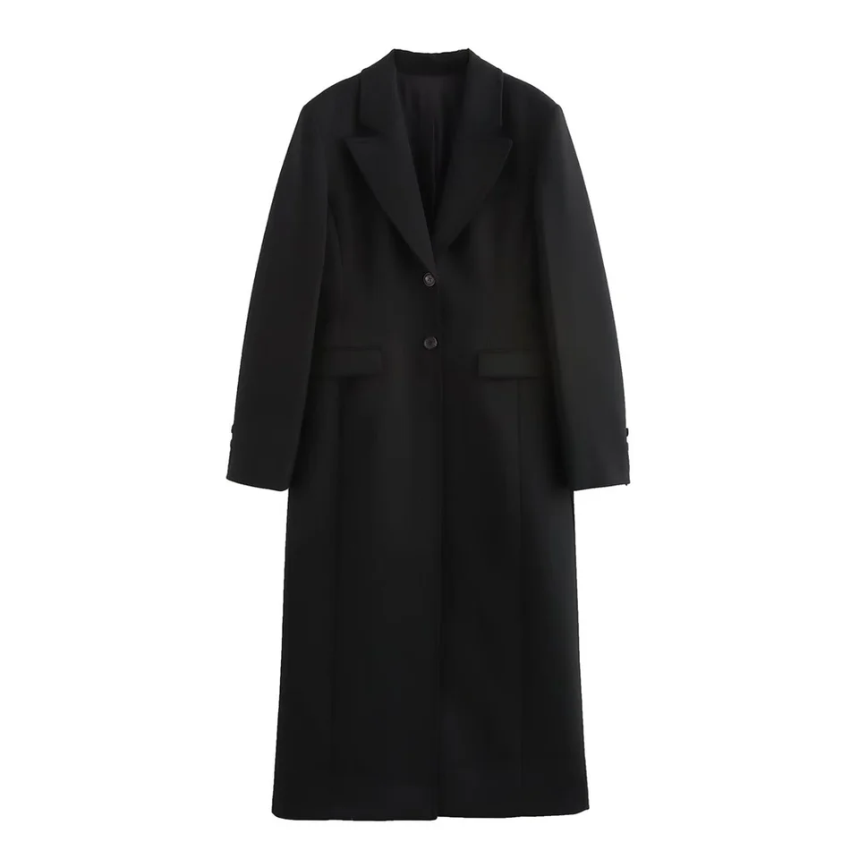 Unaliza retro jednoduché single Breasted Slim Fit Long Coat Winter Nový výrobok Golier s dlhým rukávom Pevná farba voľný kabát pre ženy