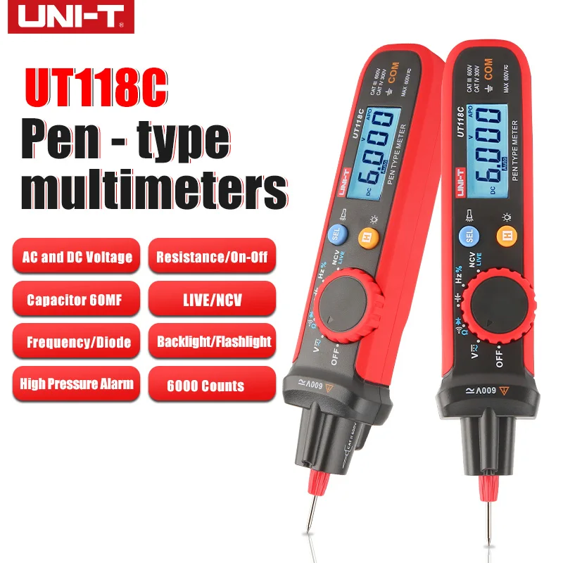 UNI-T UT118C Digitálny multimeterový pera Typ 6000 Počty AC/DC napätie Meter