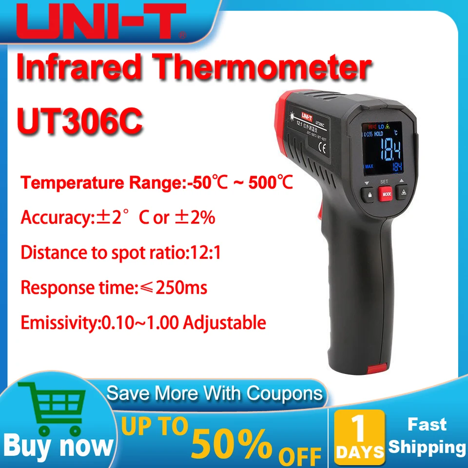 UNI-T UT306C Digitálny teplomer Infračervený teplomer bez kontaktu s laserom Gun -500-500