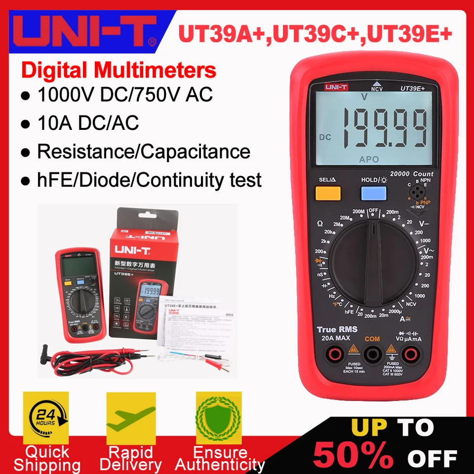 Uni-T UT39A+ UT39C+ UT39E+ Plus multimetrový digitálny ammeter voltmeter AC/DC Prúdový profesionálny elektrotechnický tester Multi meter