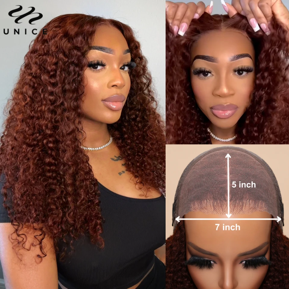 UNICE Reddish Brown Curly Lace Parochňa vopred prerezané bielené.