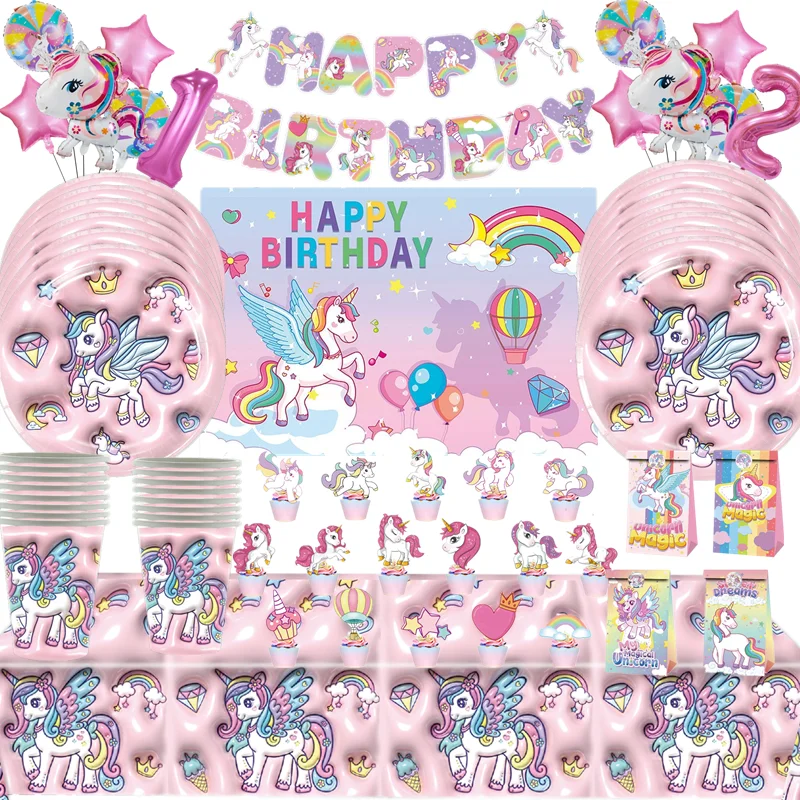 Unicorn Party Supplies Unicorn Slap Set Paper Cup Plate Stručne obrusky obrus narodeninovú oslavu dekorácia bábätká dievčatko