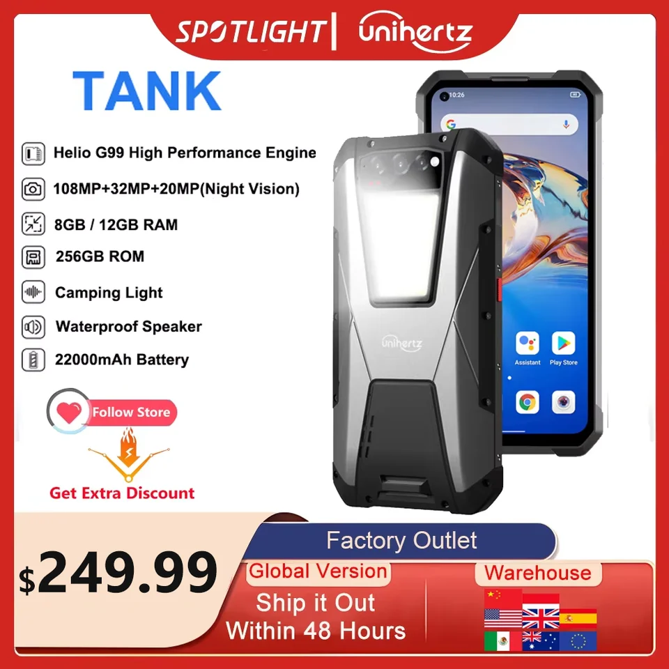 UniHertz Tank 22000 mAh Rugged Smartphone Android 12 Mobilný nočný videnie 108MP G99 8 GB 12 GB 256 GB Mobilný telefón