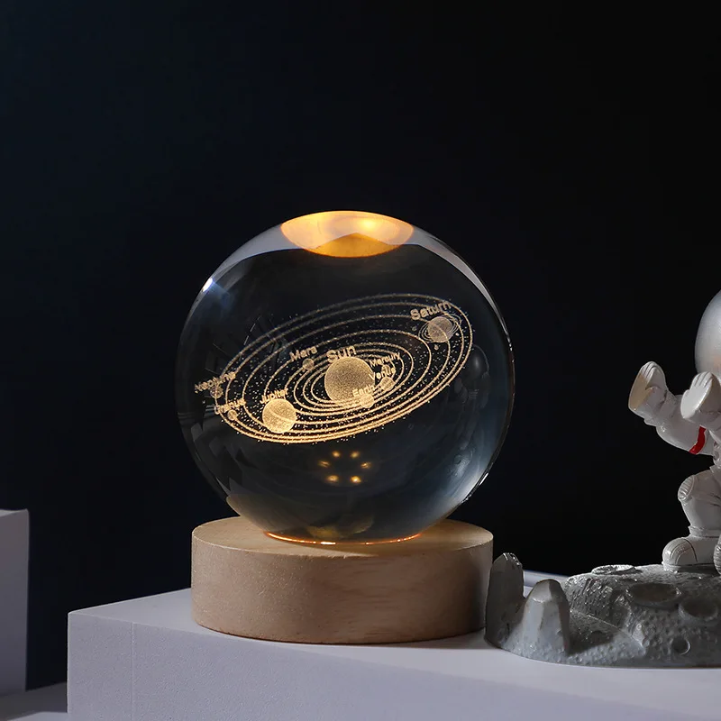 Unikátna 3D kryštálová guľová lampa s galaxiou a planétami