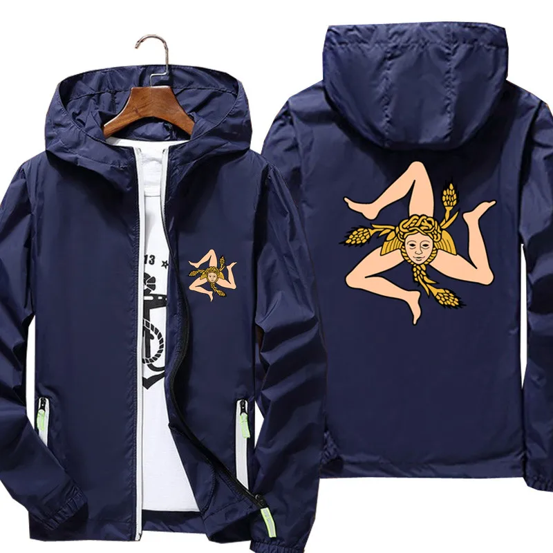 Unikátna sicílska vlajka Sicília Triskelion Pánske tričká tričká s kapucňou bombardérsky zips tenký veterný cyklovací plášť 7xl