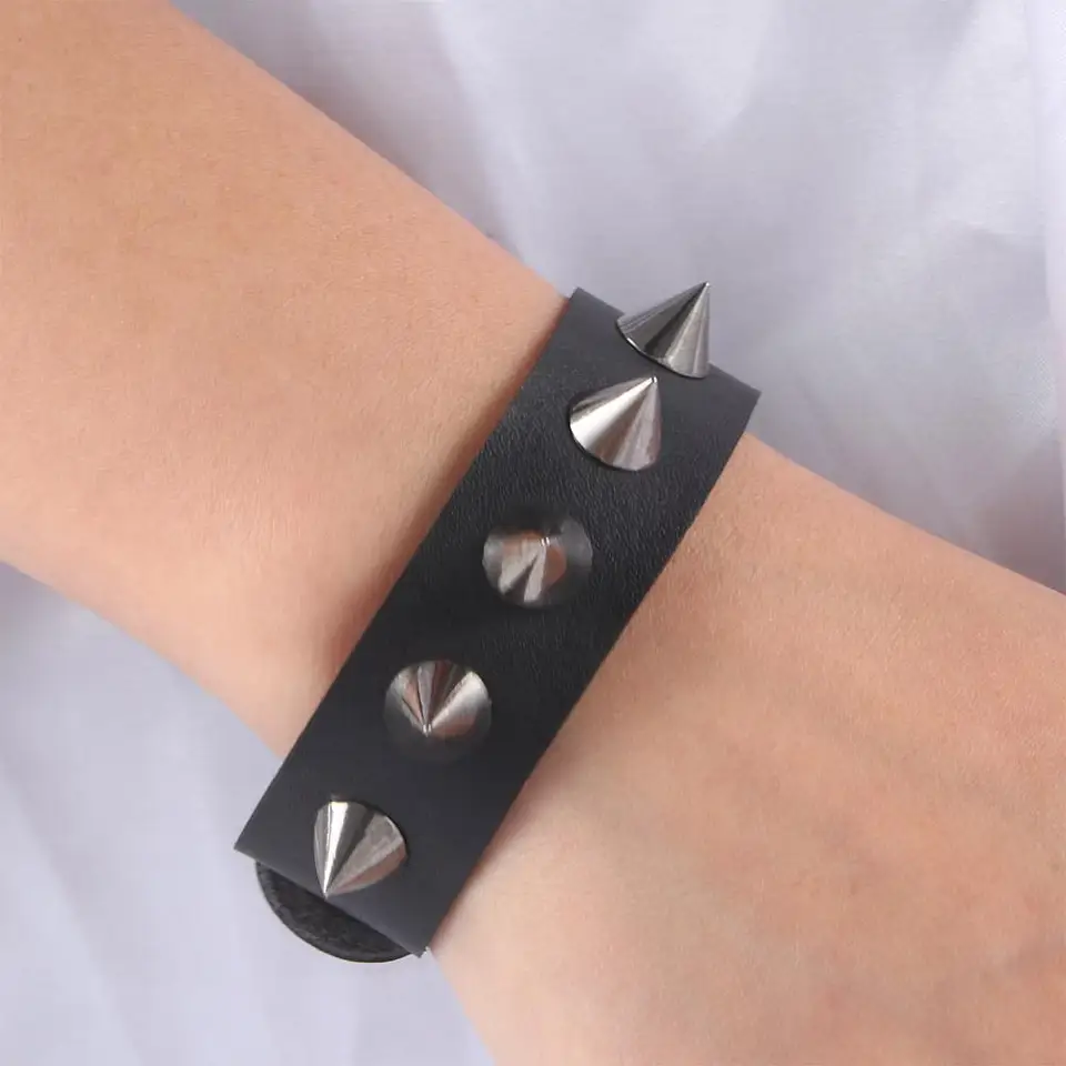Unikátne špicaté jednoradové náramky s náramkom s jedným radom punk gotický unisex PU kožené náramky pre mužov módne šperky