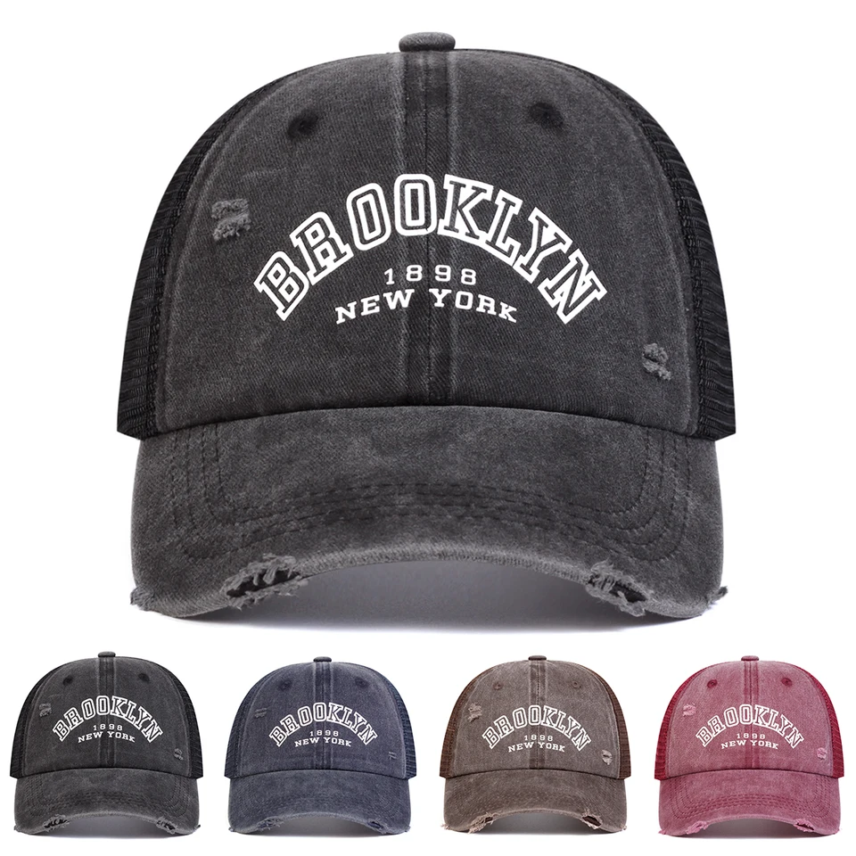 Unisex Brooklyn Letter Print Wash Baseball Caps Caps Hip Hop Cap Jar leto vonkajšie nastaviteľné príležitostné klobúky Slnečný klobúk