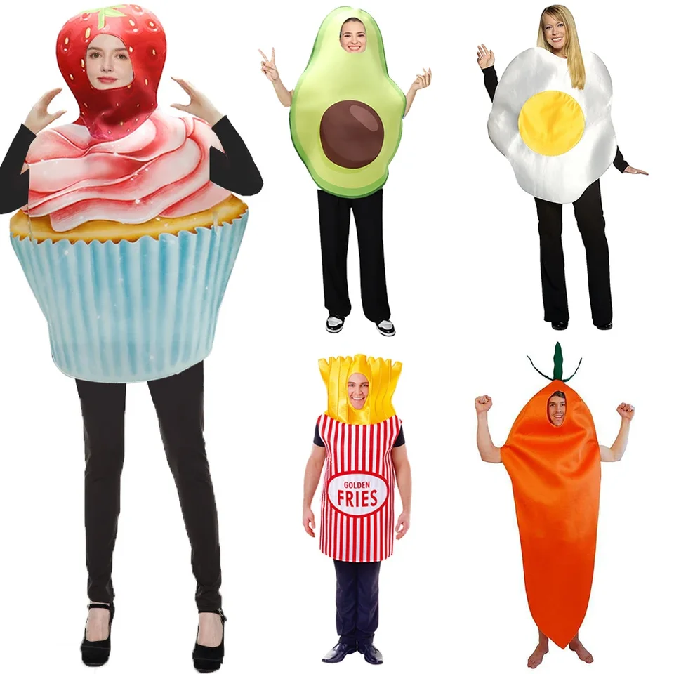 Unisex Dospelý vtipný potravinový zeleninový melón hamburger hamburger avokádo jahodové košíčky croissant Halloween Purim kostým 2024