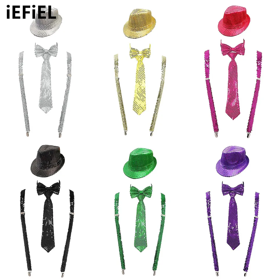 Unisex Flitry Jazz Set Party Ress Set pre dospelých štýlové klobúky elastické nastaviteľné zavesenia
