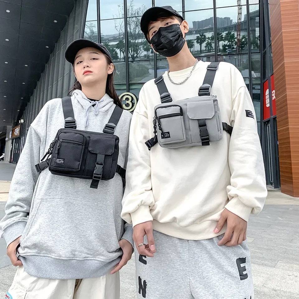 Unisex hip hop hopu streetwear s tašky na hrudi