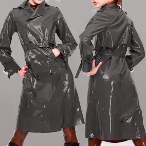Unisex latex gummi gumové vrcholy gombíkový pás Windjacke Grau Coat 0,45 mm