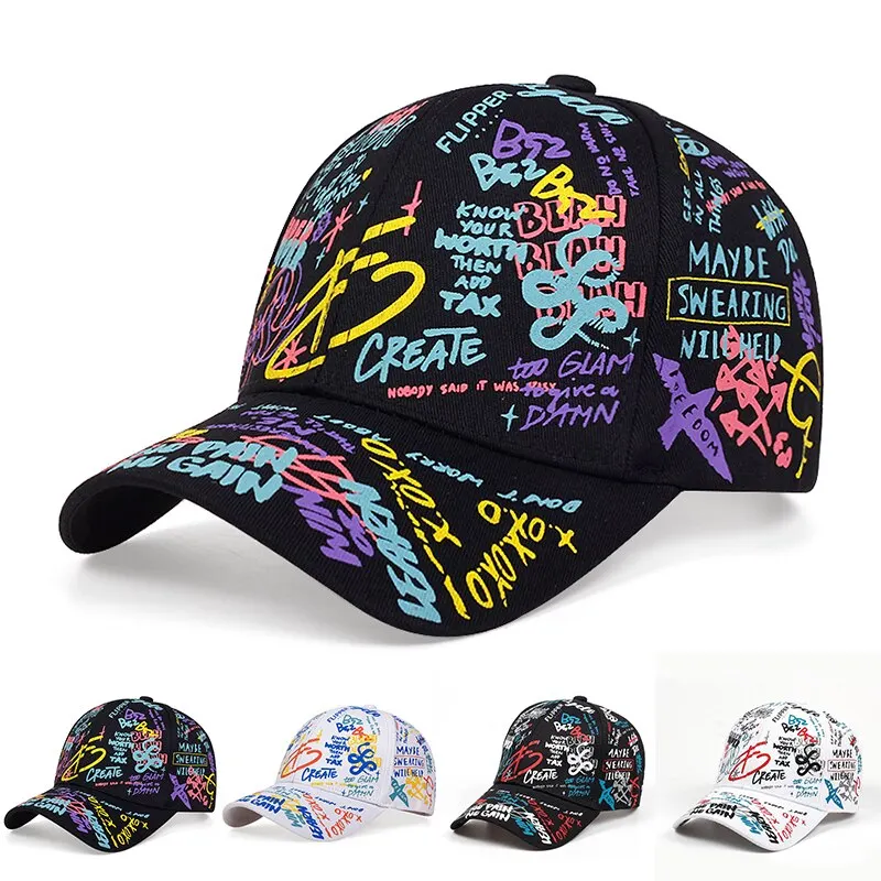 Unisex list graffiti tlač Snapback baseball čiapky jar a jeseň vonkajšie nastaviteľné neformálne klobúky Sunkreen Hat