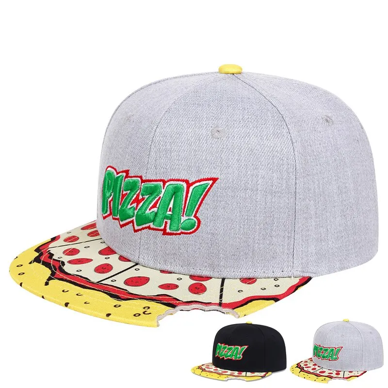 Unisex list vyšíva pizza tlač hip-hop klobúky vonkajšie nastaviteľné neformálne baseballové čiapky s opaľovacím klobúkom