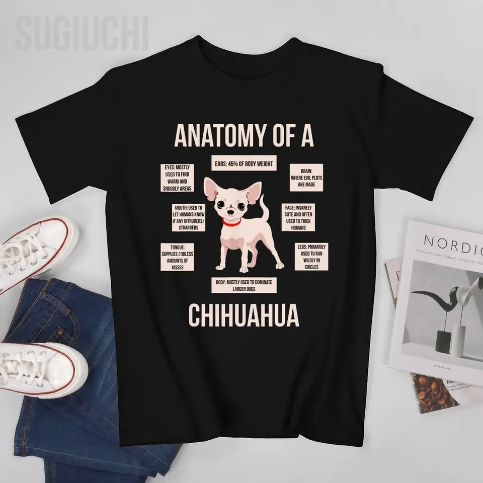 Unisex muži anatómia tričku Chihuahua Tričko Funny Puppy Darček tričko Tees tričká Ženy chlapci 100% bavlnené tričko