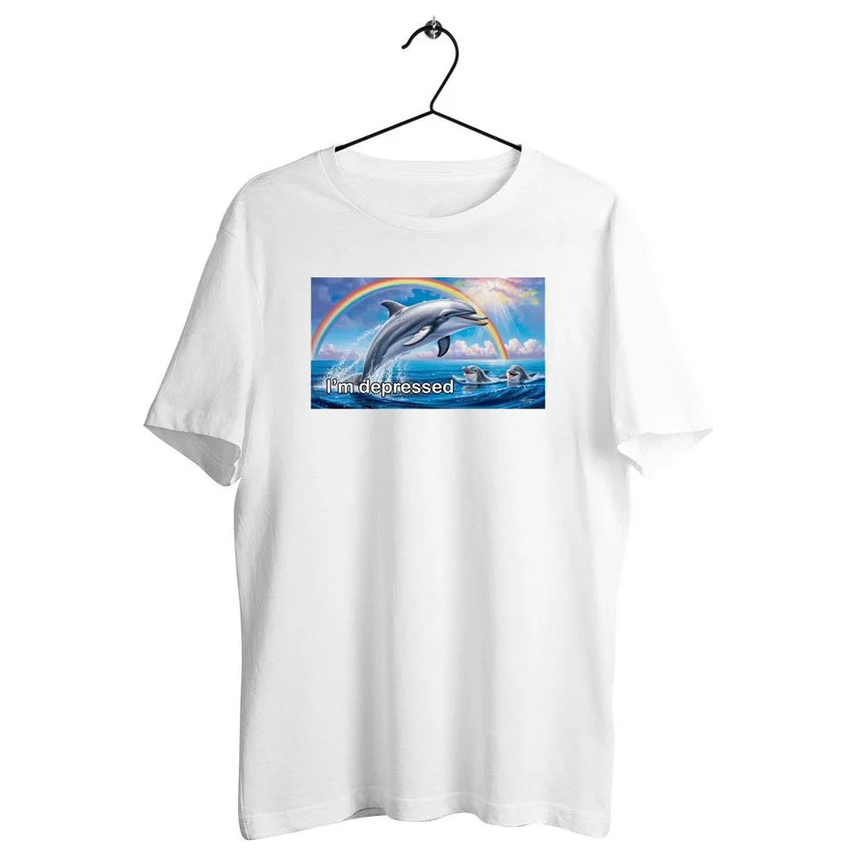Unisex muži Ženy čierne ozdobné tričko Symphony delfin meme vtipné depresie darček
